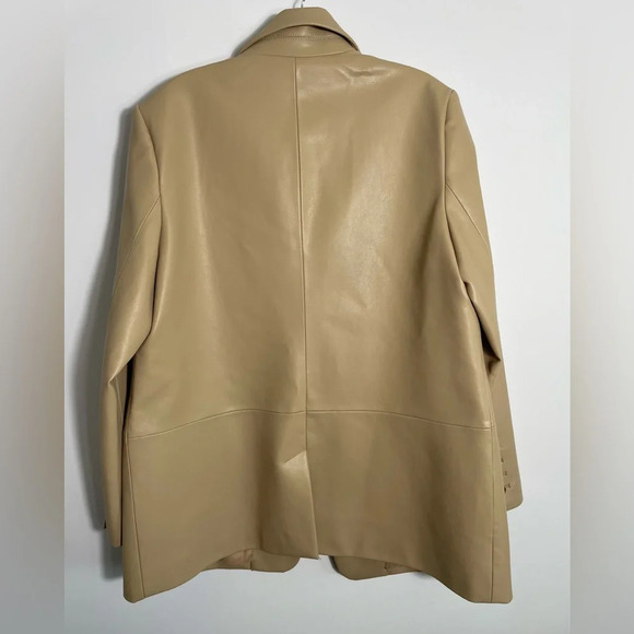 NWT BCBGMaxAzria Tan Latte Faux Leather Heavy Oversized Blazer Jacket - Picture 2 of 16